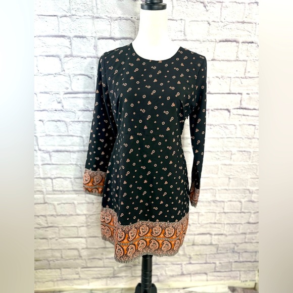 Abercrombie & Fitch Black & Rust Floral Border Print Mini Dress – S - Picture 1 of 14